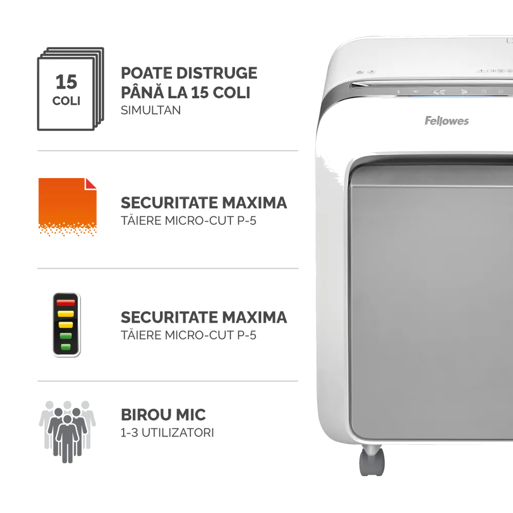 Fellowes 5050301 Powershred LX211 alb distrugator de documente in microparticule 15 coli, P-5, 50043859751544