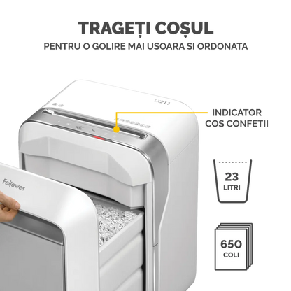 Fellowes 5050301 Powershred LX211 alb distrugator de documente in microparticule 15 coli, P-5, 50043859751544