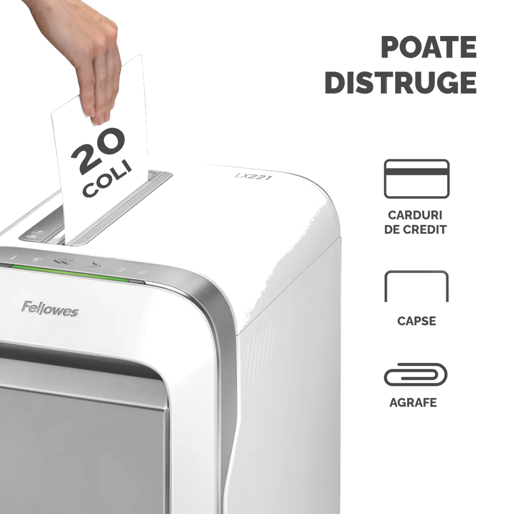 Fellowes 5050501 Powershred LX221 alb distrugator de documente microparticule 20 coli P-5, 50043859751568