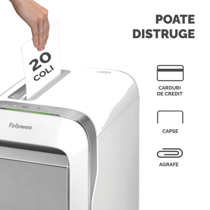 Fellowes 5050501 Powershred LX221 alb distrugator de documente microparticule 20 coli P-5, 50043859751568