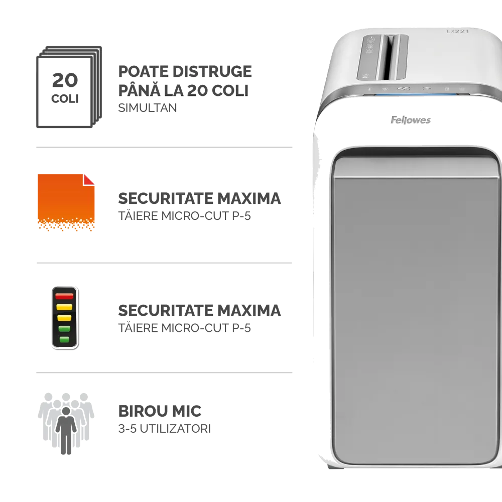 Fellowes 5050501 Powershred LX221 alb distrugator de documente microparticule 20 coli P-5, 50043859751568