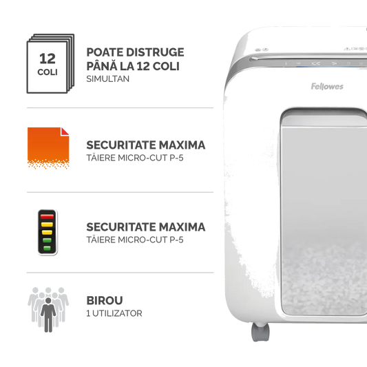 Fellowes 5050101 Powershred LX201 alb, distrugator de documente in microparticule 12 coli, P-5, 50043859751520