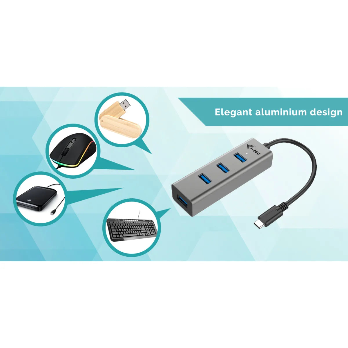 i-Tec C31HUBMETAL403 i-Tec Metal Hub USB-C 3.0 4 porturi USB-A constructie din aluminiu Space Grey 8595611702266