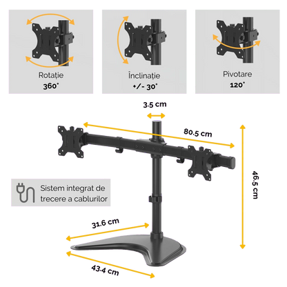 Fellowes 8043701 Professional Series Freestanding Dual Horizontal Monitor Arm, 043859728008