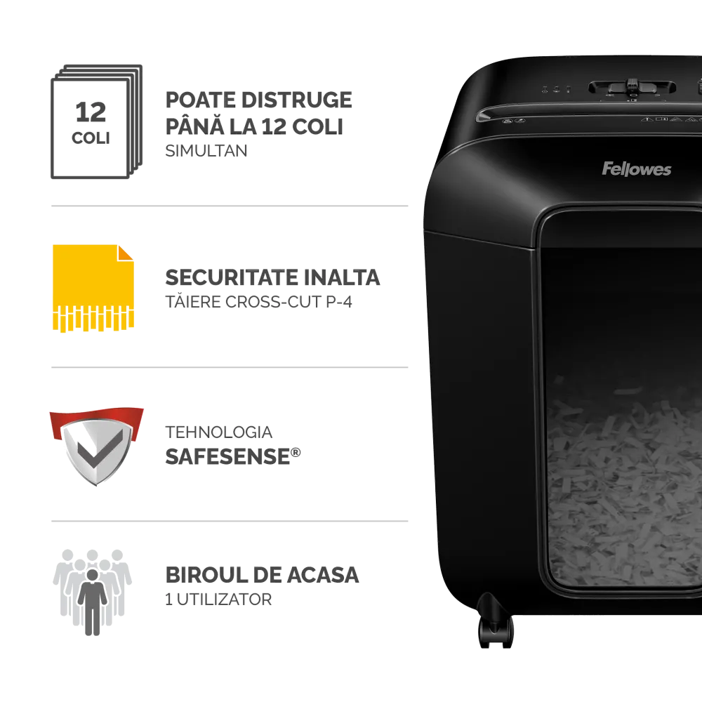 Fellowes 4400801 Powershred LX85 distrugator de documente in particule, 12 coli, P-4, 50043859764803 043859764808