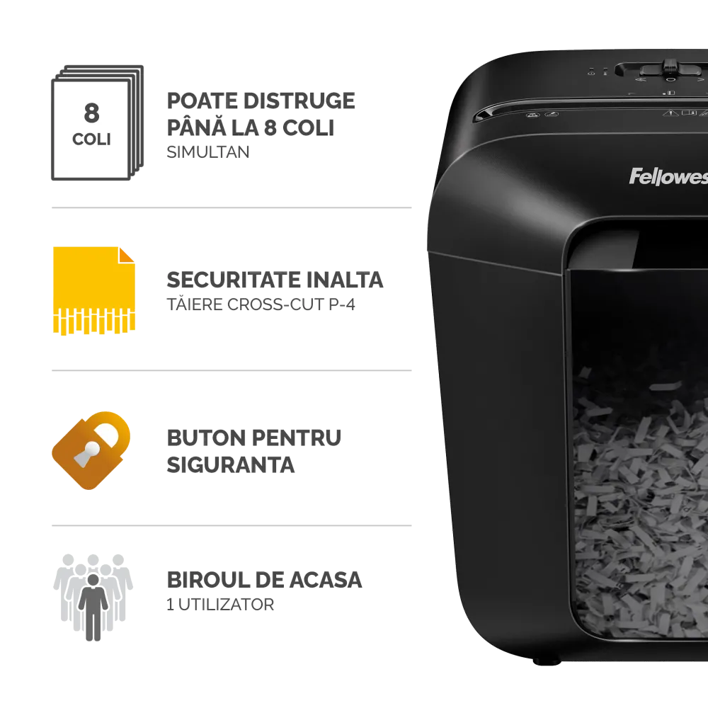 Fellowes 4400501 Powershred LX45 distrugator de documente in particule, 8 coli P-4, 50043859764773 043859764778