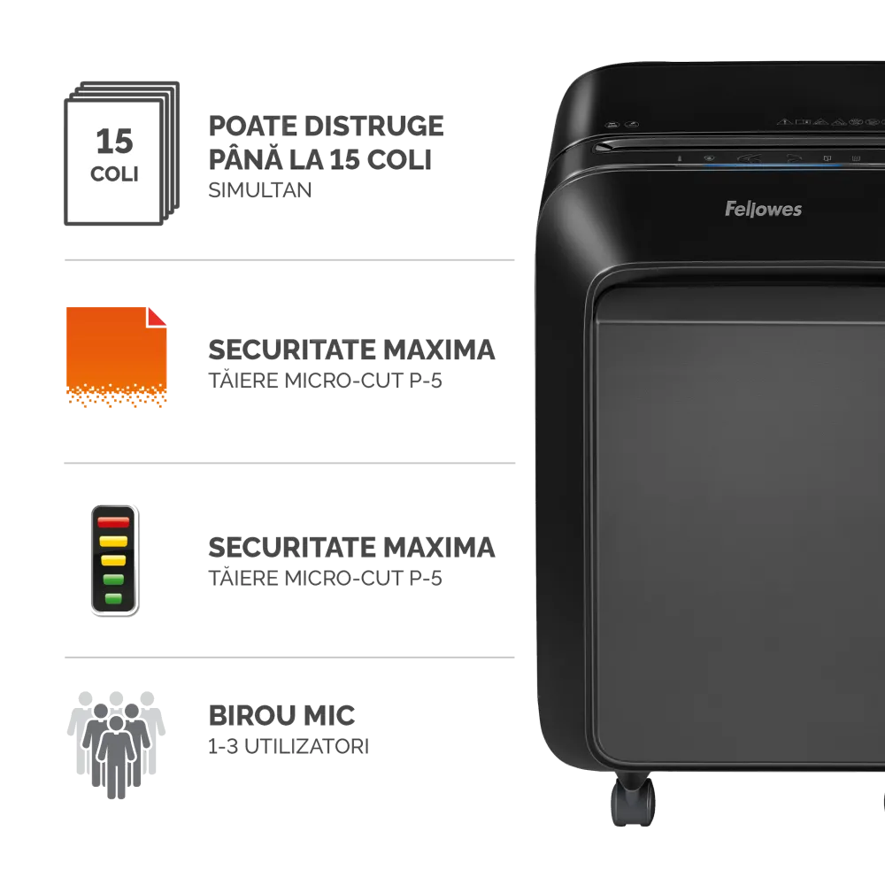 Fellowes 5050201 Powershred LX211 negru distrugator de documente in microparticule 15 coli, P-5, 50043859751537