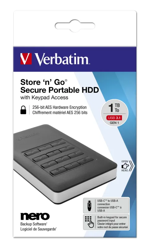 Verbatim 53403 Store n Go Secure HDD portabil 2TB 2.5inch USB 3.1 AES 256bit, 23942534037