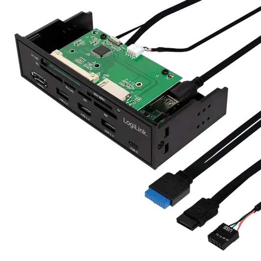 LogiLink UA0341 HUB intern LOGILINK, porturi USB: USB 3.0 x 3, USB Type C, conectare prin USB 2.0, S-ATA, alte porturi: SD, MicroSD, M2, MS, XD, CF, eSATA, negru, for 5.25" bay, black,"UA0341" (include TV 0.75 lei)