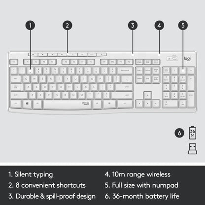 Logitech 920-009824 Logitech MK295 Silent Wireless Combo, US Intl Layout, Off-White 5099206092594