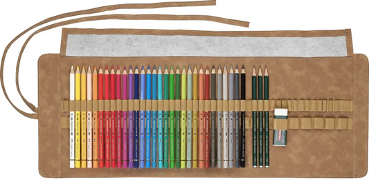 Faber-Castell 110030 Rollup 30 creioane colorate Polychromos + 3 creione Castell 9000 + radiera, 4005401100300