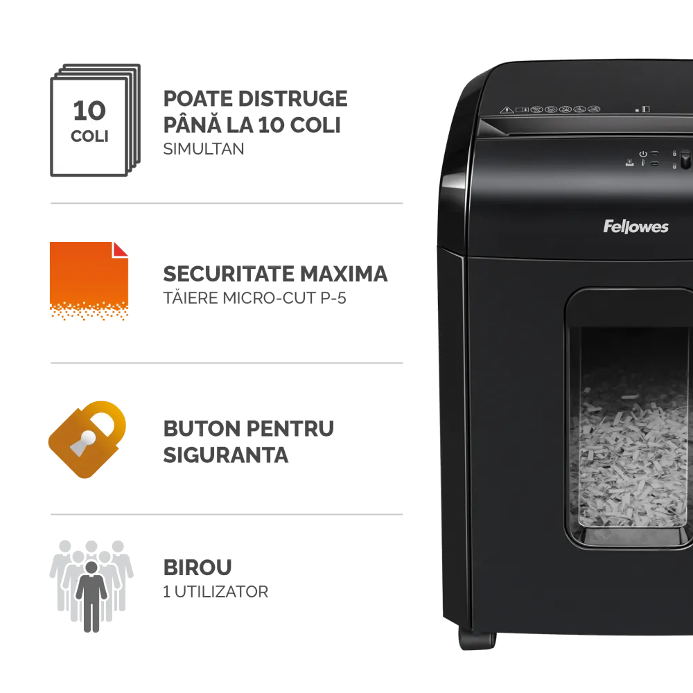 Fellowes 4630601 Powershred 10M distrugator documente micro-cut 10 coli P-5, 043859743537 50043859743532