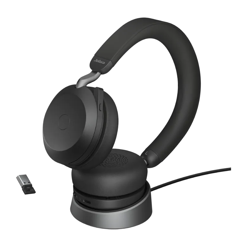 Jabra 27599-989-989 Casca EVOLVE2 75 UC fara fir, Stand incarcare, Binaural, On-Ear, USB-A, Black, 5706991024401