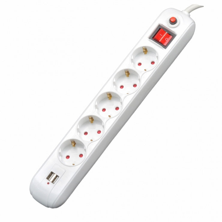 Spacer PP-5-45 USB Cablu prelungitor cu 5 prize Schuko, USB x 2, intrerupator, lungime cablu 4.5 m, 5949046603064