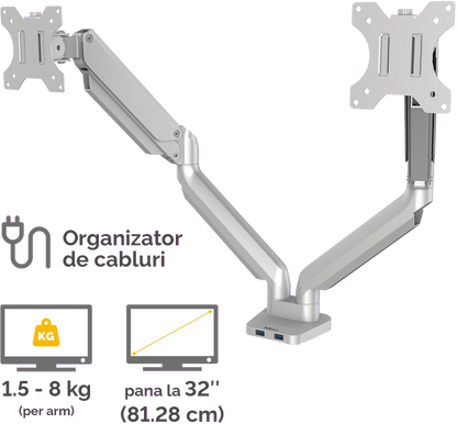 Fellowes 8056501 Platinum Series Dual Monitor Arm Silver brat dublu pentru monitor, 043859764228