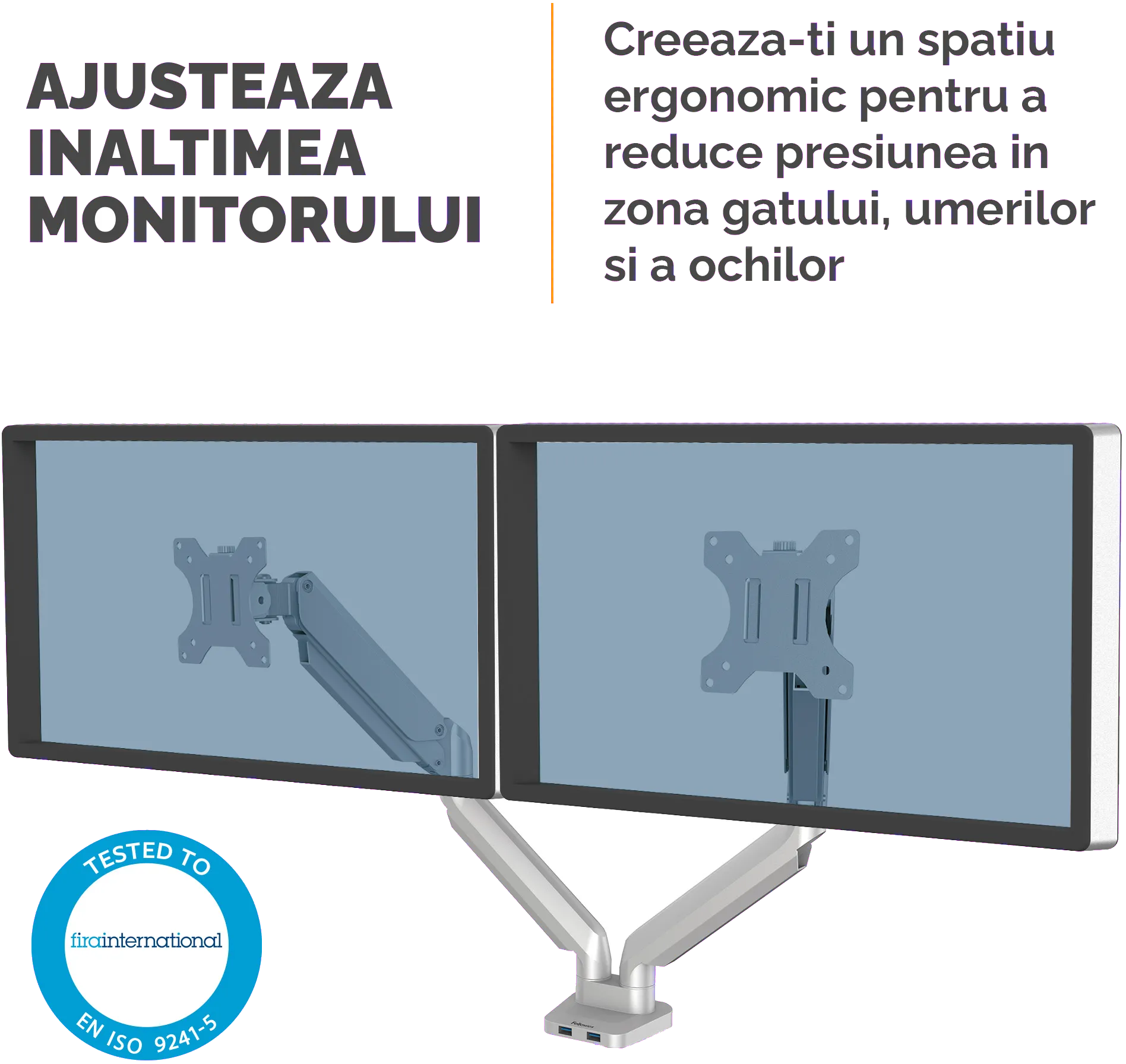 Fellowes 8056501 Platinum Series Dual Monitor Arm Silver brat dublu pentru monitor, 043859764228