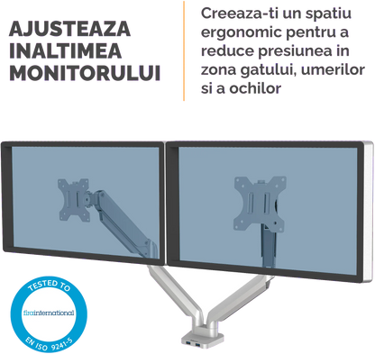 Fellowes 8056501 Platinum Series Dual Monitor Arm Silver brat dublu pentru monitor, 043859764228