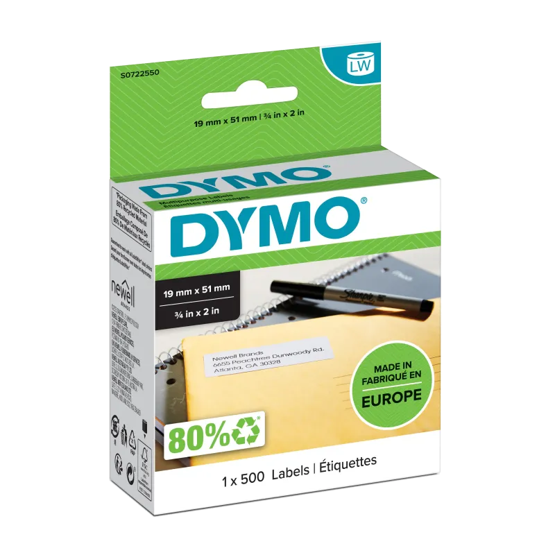 DYMO S0722550 LW-LABELS 19X 51MM/WHITE 1X 500 PCS, 5411313113557