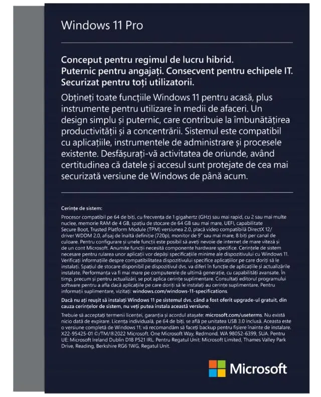 Microsoft HAV-00197 Licenta retail Microsoft Windows 11 Pro 32-bit/64-bit Romanian USB, 889842966954