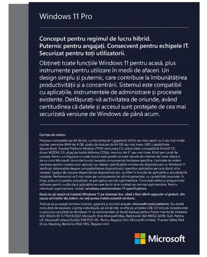 Microsoft HAV-00197 Licenta retail Microsoft Windows 11 Pro 32-bit/64-bit Romanian USB, 889842966954
