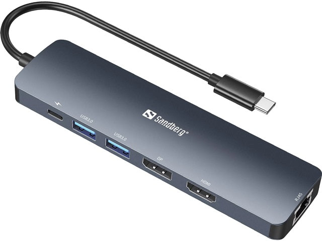 Sandberg 136-43 USB-C 8K Display Dock SST/MST 1 x HDMI, 1 x DisplayPort, 1x RJ45, 2 x USB 3.0, 5705730136436