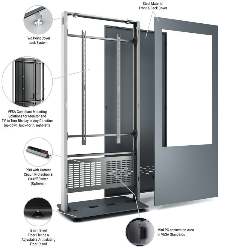 Kiosk-TOT-43-B01V43N-SAB Kiosk Totem de interior B01 pentru display 43'', inaltime 197 cm, greutate 62 kg