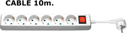 MicroConnect GRU00610W Prelungitor 6 prize Schuko lungime cablu 10m cu intrerupator ON/OFF, alb, 5711045108808