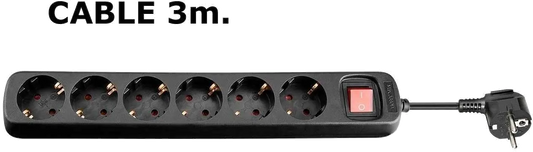 MicroConnect GRU0063B Prelungitor 6 prize Schuko lungime cablu 3m cu intrerupator ON/OFF, negru, 5711045108754