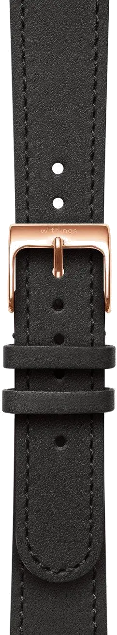 Withings 3700546704345 Leather Wristband 18mm w Rose Gold buckle Black, 3700546704345