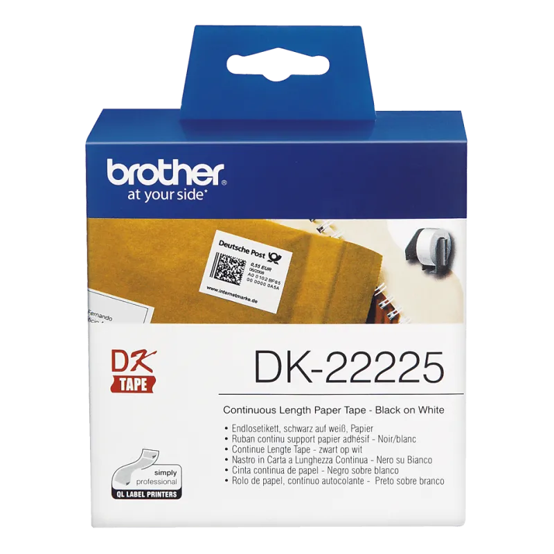 Brother DK22225 DK-22225 Banda continua de hartie 38mm x 30,48 m, negru/alb, 4977766667548