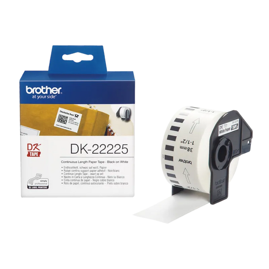 Brother DK22225 DK-22225 Banda continua de hartie 38mm x 30,48 m, negru/alb, 4977766667548