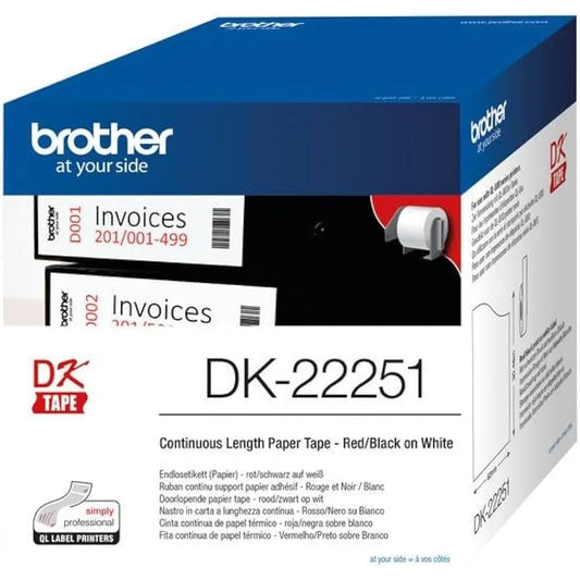 Brother DK22251 Brother Banda laminata bicolora DK-22251 62mm 15.24m negru/rosu pe alb 4977766766746