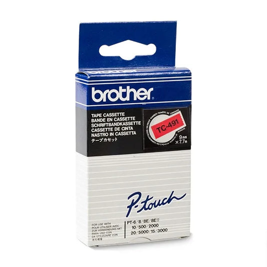 Brother TC491 Brother Banda laminata TC-491 9mm 7.7m negru pe rosu 4977766050739