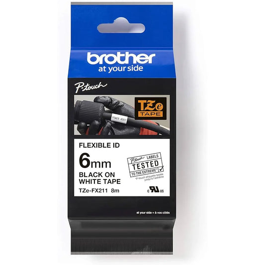 Brother TZEFX211 Brother Banda flexibila TZe-FX211 6mm 8m negru pe alb 4977766692960