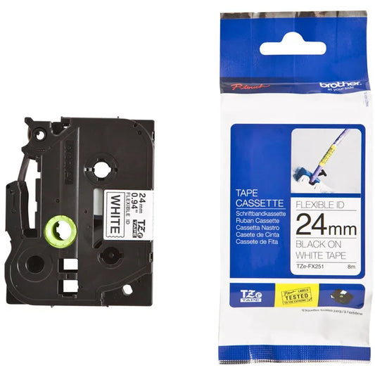 Brother TZEFX251 Brother Banda flexibila TZe-FX251 24mm 8m negru pe alb 4977766692526