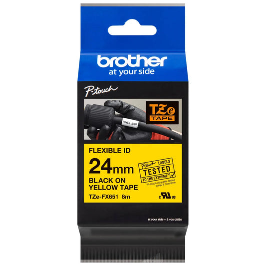 Brother TZEFX651 Brother Banda flexibila TZe-FX651 24mm 8m negru pe galben 4977766692557