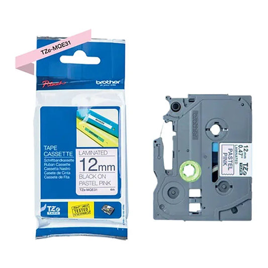Brother TZEMQE31 Brother Banda laminata TZe-MQE31 12mm 4m negru pe roz pastel 4977766770460