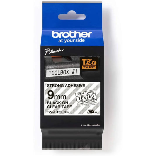 Brother TZES121 Brother Banda puternic adeziva TZe-S121 9mm 8m negru pe transparent 4977766693295