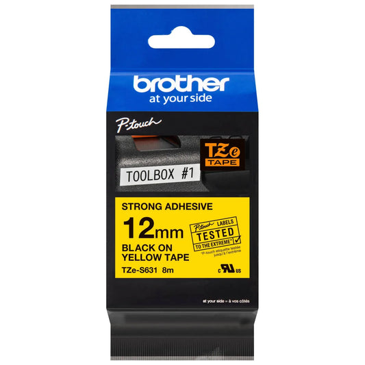 Brother TZES631 Brother Banda puternic adeziva TZe-S631 12mm 8m negru pe galben 4977766695626