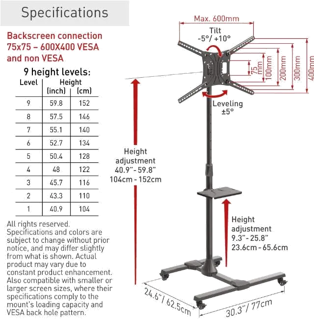 Barkan SW411H Stand mobil si ajustabile pentru TV Barkan 13-65inch 50kg, 7290016783582