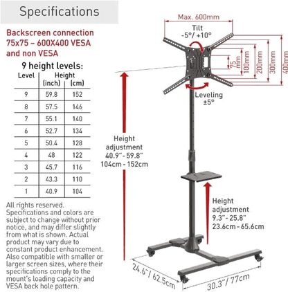 Barkan SW411H Stand mobil si ajustabile pentru TV Barkan 13-65inch 50kg, 7290016783582