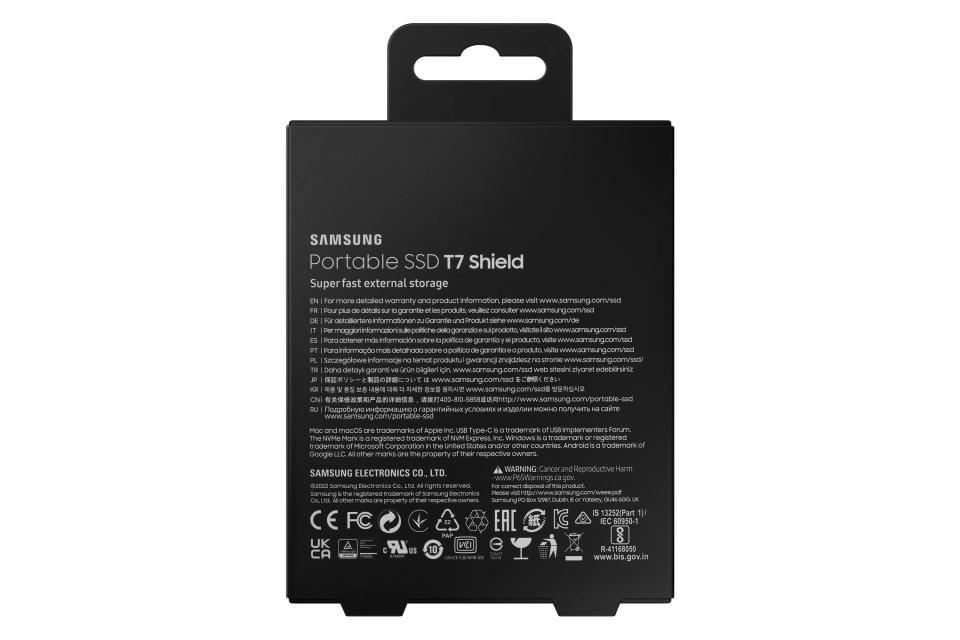 Samsung MU-PE2T0S/EU T7 Shield SSD extern 2TB, USB-C 3.2 Gen 2, Black, 8806092968431