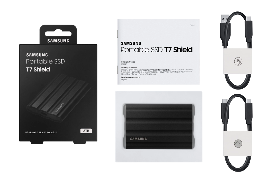 Samsung MU-PE2T0S/EU T7 Shield SSD extern 2TB, USB-C 3.2 Gen 2, Black, 8806092968431