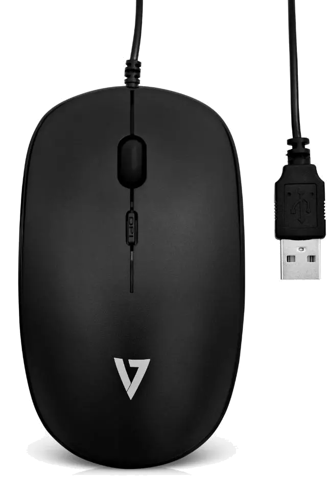 V7 MU200-1E Mouse optic cu fir, Low-Profile, 4 butoane, 1000-1600dpi, USB, negru, 662919097696