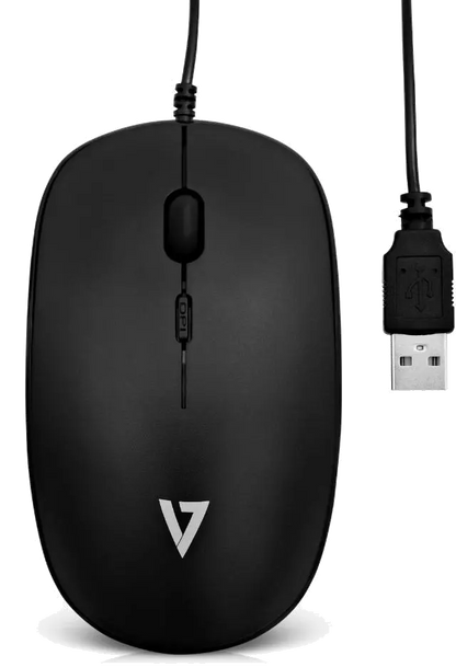 V7 MU200-1E Mouse optic cu fir, Low-Profile, 4 butoane, 1000-1600dpi, USB, negru, 662919097696