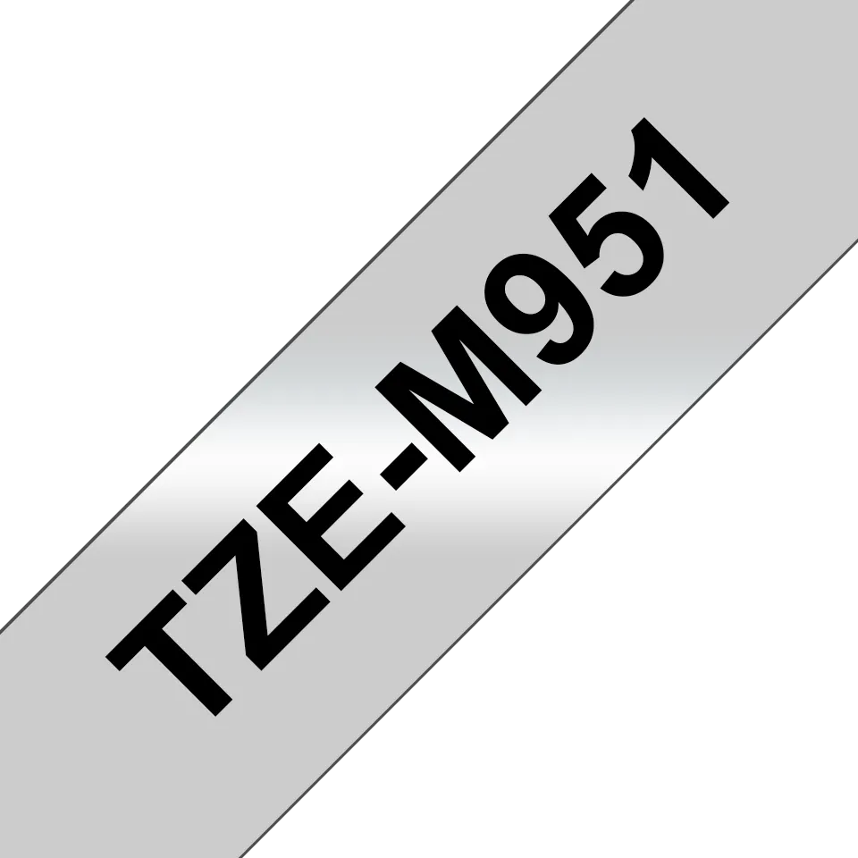 Brother TZEM951 TZE-M951 Banda laminata mata metalic 24mm BLACK ON SILVER, 4977766692588
