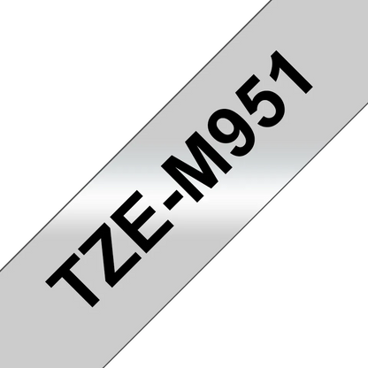 Brother TZEM951 TZE-M951 Banda laminata mata metalic 24mm BLACK ON SILVER, 4977766692588