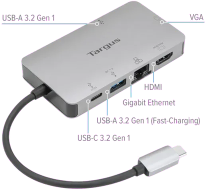 Targus DOCK419EUZ USB-C DP Alt Mode Single Video 4K HDMI/VGA Docking Station with 100W PD, 5051794030334