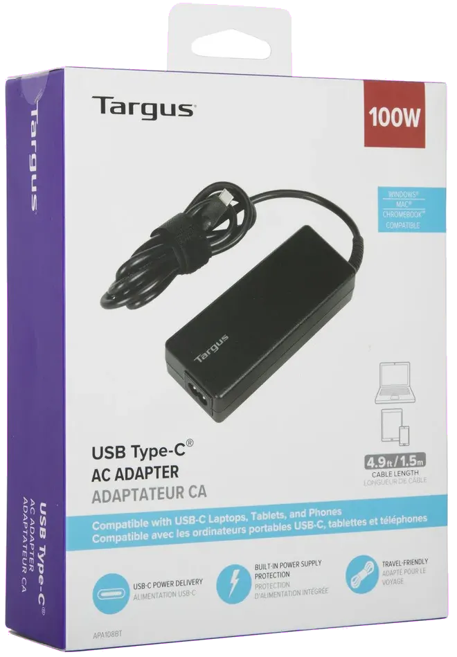 Targus APA108EU 100W USB Type-C Charger, Black, 5051794035773