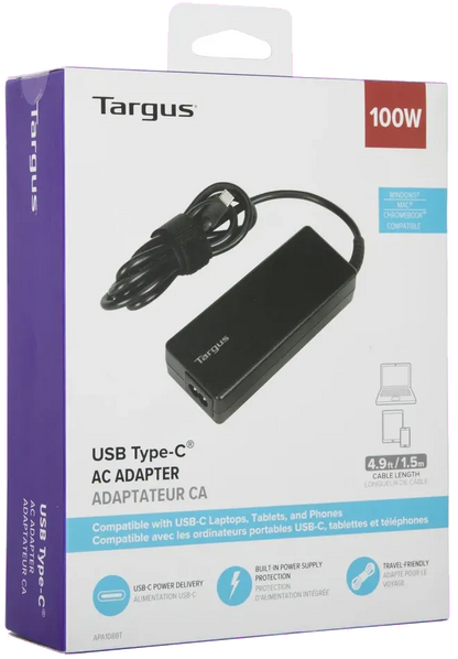 Targus APA108EU 100W USB Type-C Charger, Black, 5051794035773